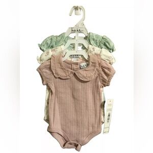 Nicole Miller Baby Girls Pink/Mint Floral Bodysuit 3-Piece Set (0-3 Months) NWT